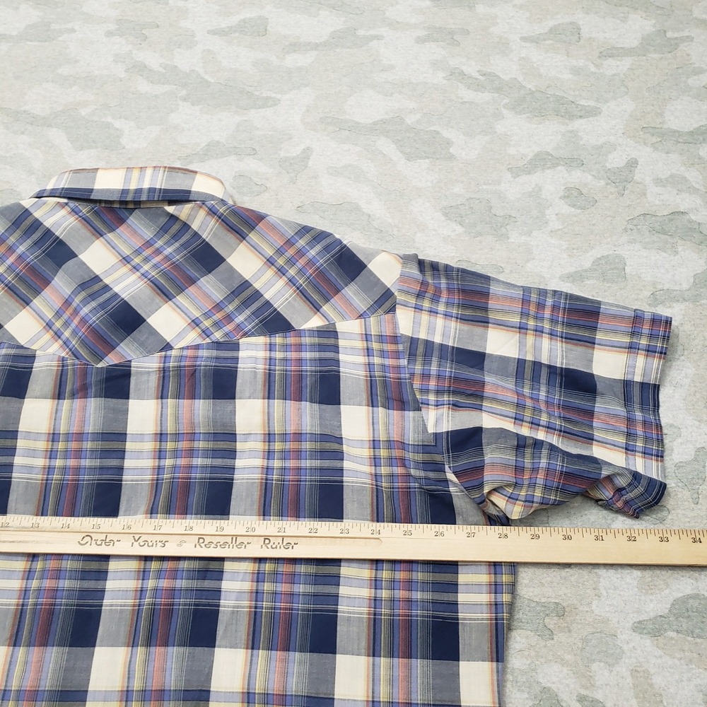 Ely Cattleman Western Shirt Mens 2XL Blue Plaid Pearl Snap Short Sleeve Rodeo - Picture 6 of 8